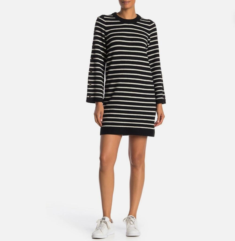 NWT Madewell Button-Sleeve Sweater-Dress in Merino Wool Stripe Sz XS H3615